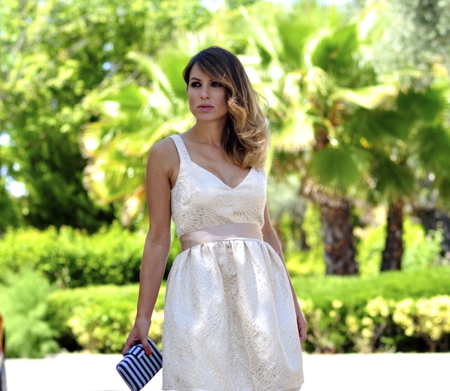 golden dress and blue 