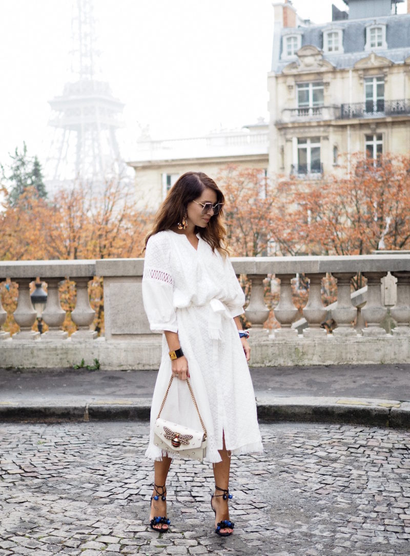 White dress Paris Fashion Week storets dress aquazzura shoes