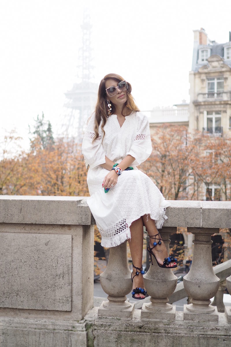 White dress Paris Fashion Week storets dress aquazzura shoes